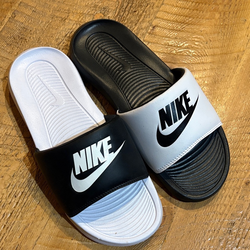 Nike Dual-Tone Slide Sandals in Black and White